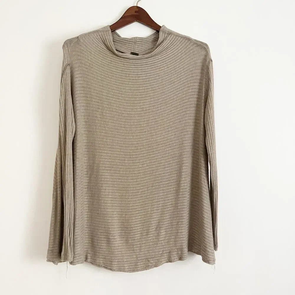 FREE PEOPLE Lover Rib Thermal Long Sleeve Taupe XS